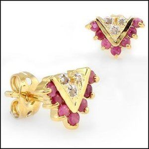 gorgeous diamond and ruby 18k gold over s.silver earrings